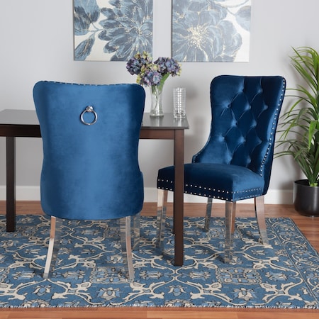 Baxton Studio Honora Contemporary Glam and Luxe Navy Blue Velvet Fabric and Silver Metal 2Piece Dining Chair Set 221-2PC-12910-ZORO